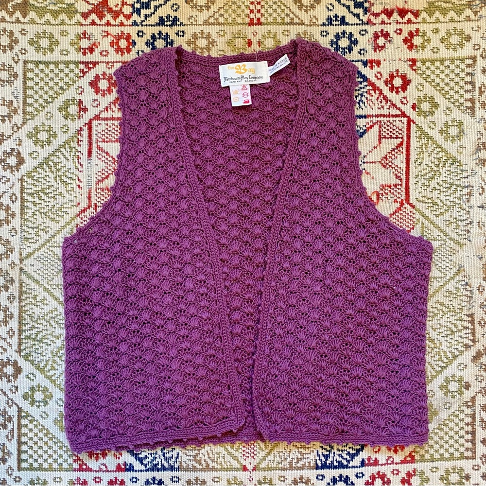 Vintage Hudson’s Bay Hand Knit Vest The Bay Canada Purple Top Shirt M Knitwear